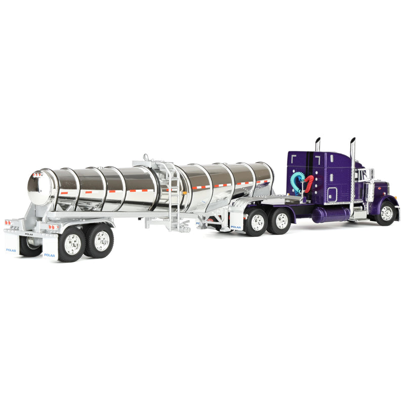 1/64 Peterbilt 379 Semi Truck with 63in Mid-Roof Sleeper Cab & Polar Deep Drop Trailer, Wild Orchid, DCP by First Gear