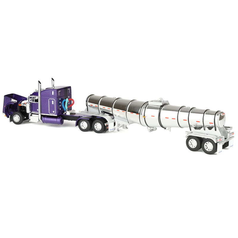 1/64 Peterbilt 379 Semi Truck with 63in Mid-Roof Sleeper Cab & Polar Deep Drop Trailer, Wild Orchid, DCP by First Gear