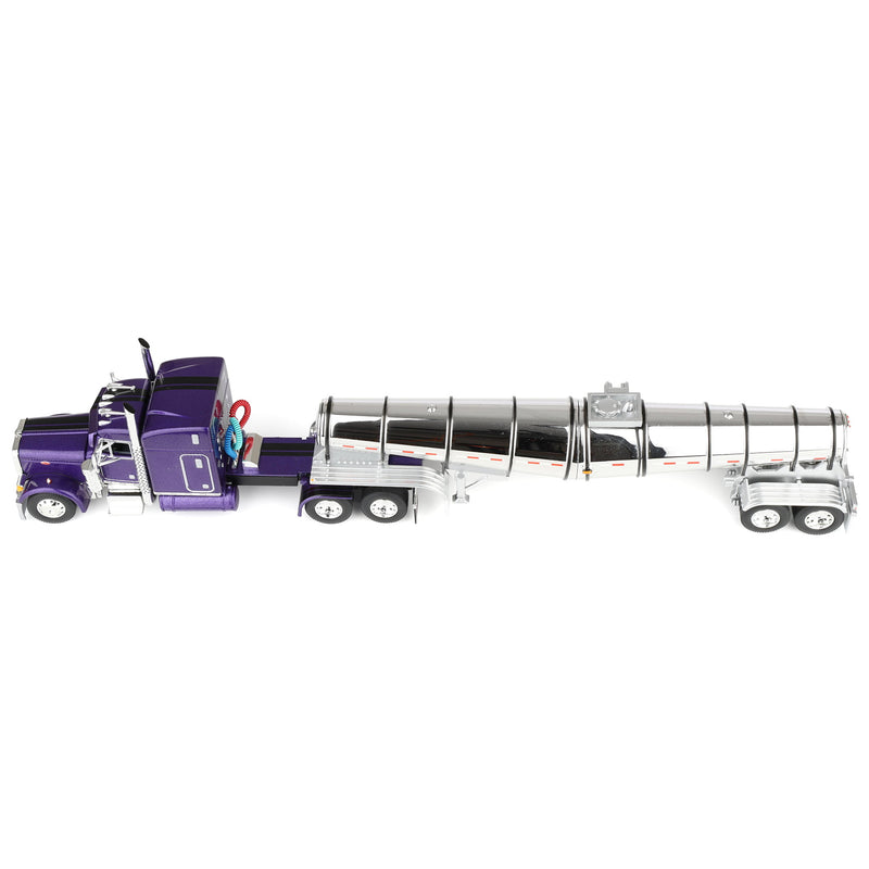 1/64 Peterbilt 379 Semi Truck with 63in Mid-Roof Sleeper Cab & Polar Deep Drop Trailer, Wild Orchid, DCP by First Gear