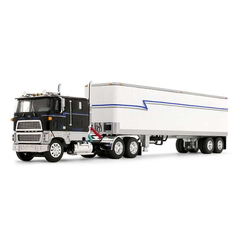 1/64 Ford CLT-9000 Semi Truck with 40ft Vintage Trailer, Black, Blue & White, DCP by First Gear