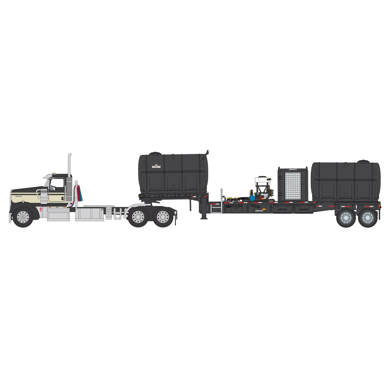 1/64 Kenworth W900 Semi Truck with Demco Liquid Fertilizer Tender Trailer, Black & Tan, Outback Toys Exclusive, DCP by First Gear