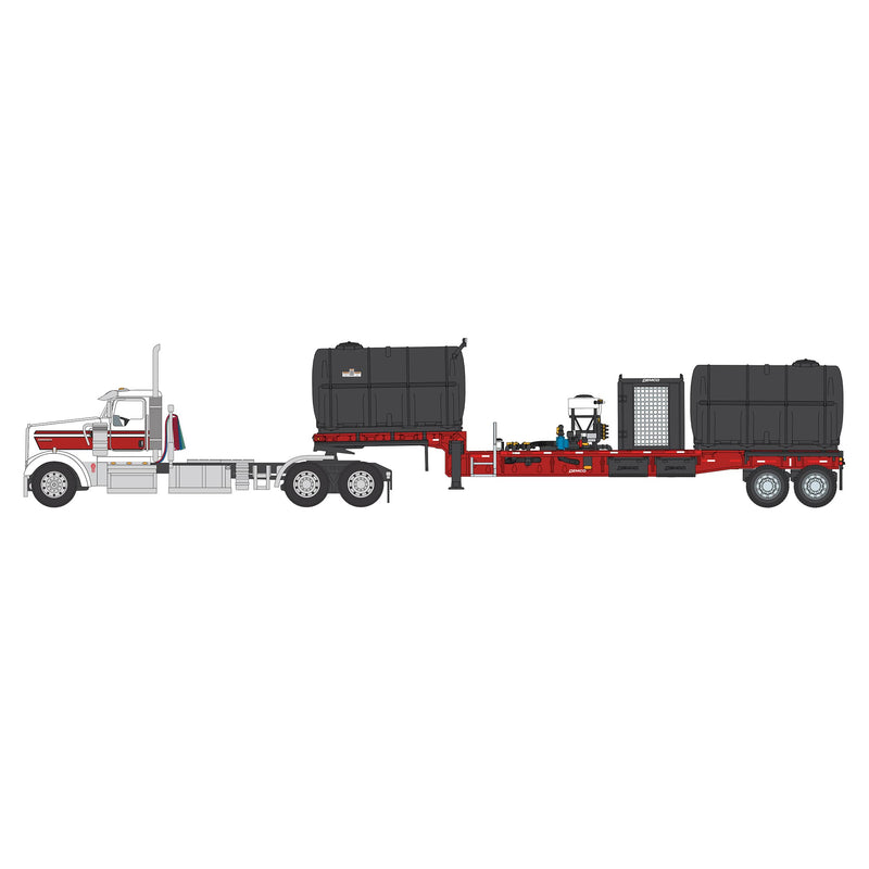 1/64 Kenworth W900 Semi Truck with DEMCO Liquid Fertilizer Tender Trailer, White & Red, Outback Toys Exclusive, DCP by First Gear