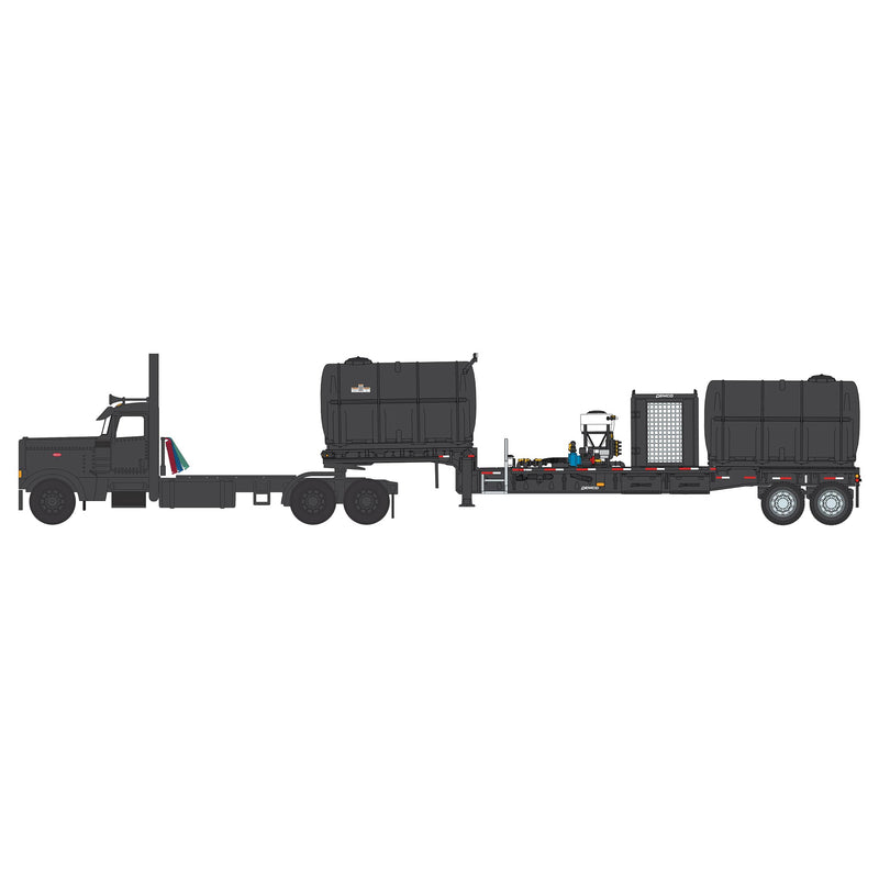 1/64 Peterbilt 389 Semi Truck with DEMCO Liquid Fertilizer Tender Trailer, Matte Black, Outback Toys Exclusive, DCP by First Gear