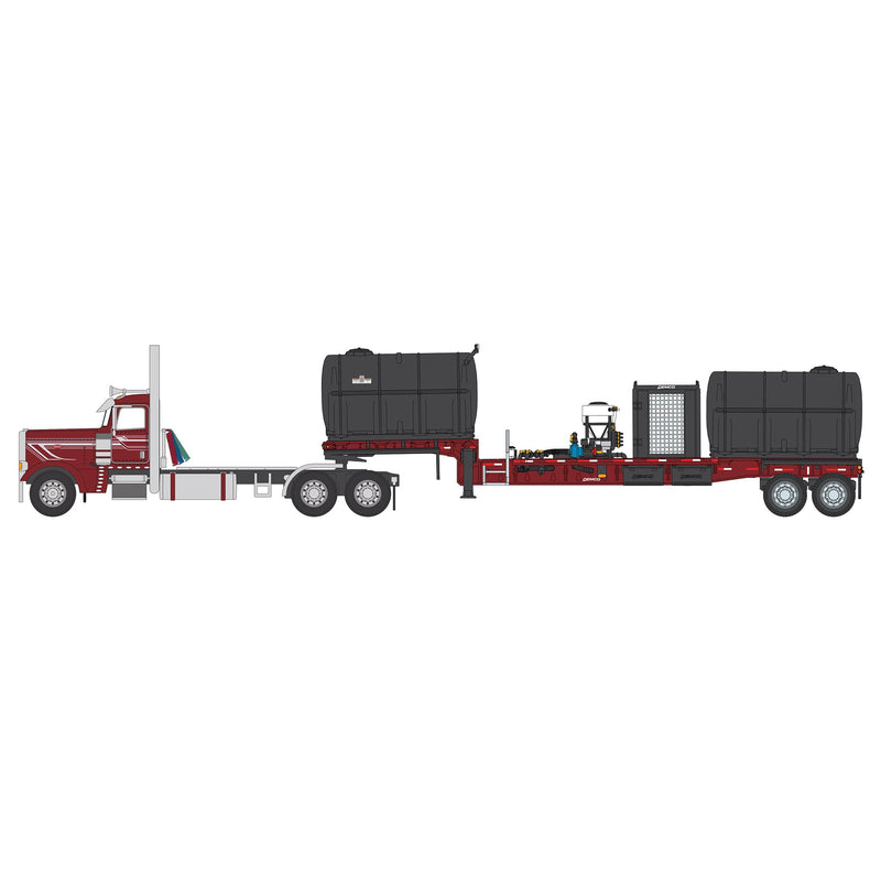 1/64 Peterbilt 389 Semi Truck with DEMCO Liquid Fertilizer Tender Trailer, Maroon & Silver, Outback Toys Exclusive, DCP by First Gear