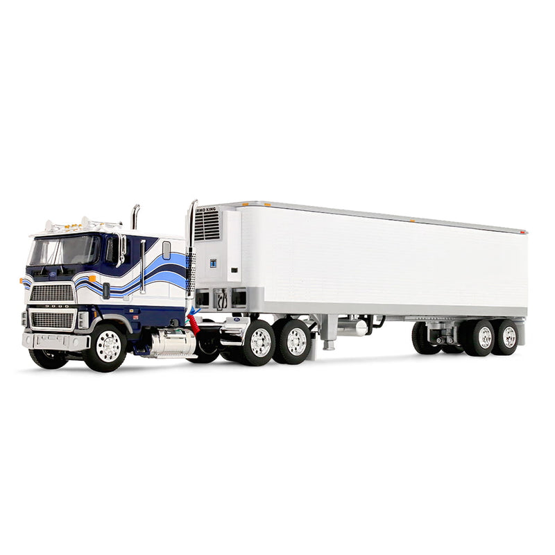1/64 Ford CLT-9000 Semi Truck with 40ft Vintage Reefer Trailer, Blue & White, DCP by First Gear