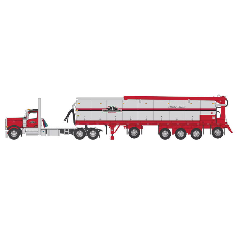 1/64 Peterbilt 589 Semi Truck with Chromed Five-Axle Walinga Feed Trailer, Wallenstein Feeds, DCP by First Gear
