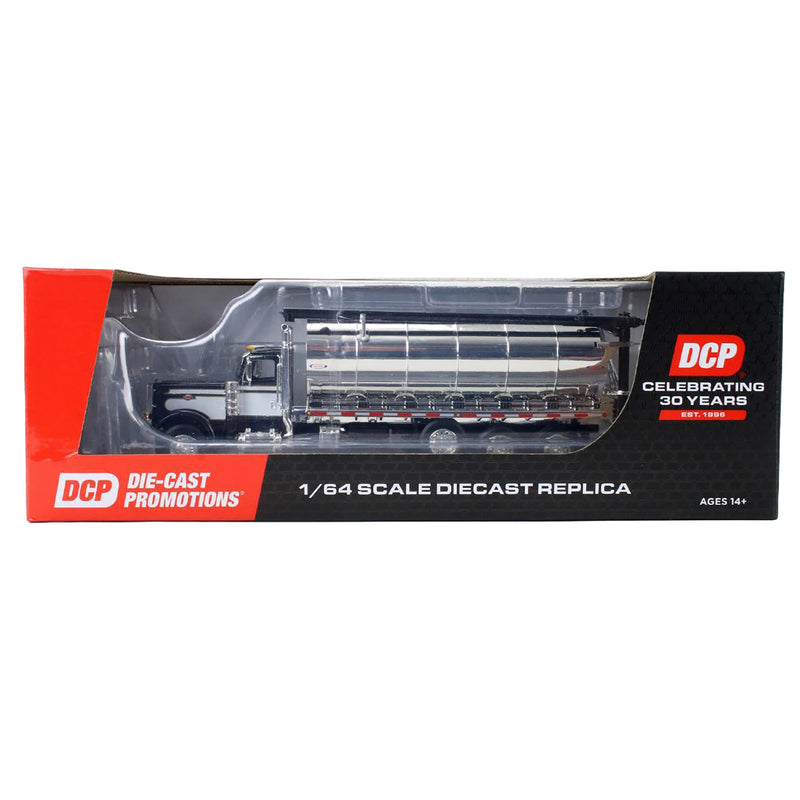 1/64 Peterbilt 389 Tri-Axle Bulk Feed Truck with Chrome Ledwell Feed Body, Black with Seminole Striping, DCP by First Gear