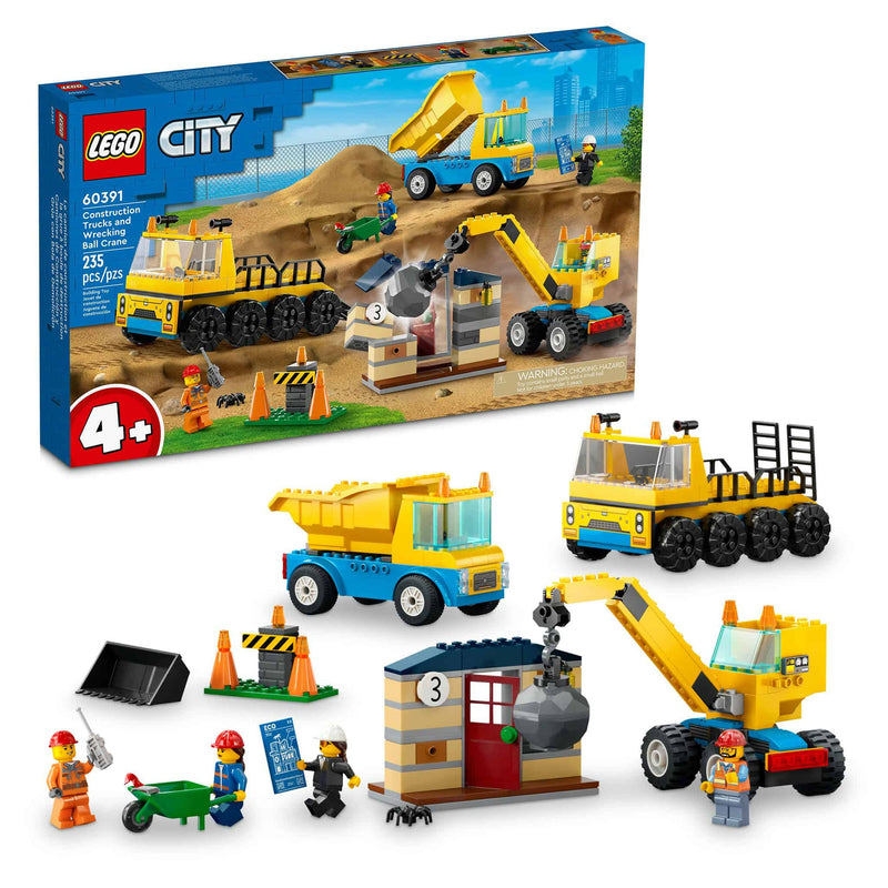 LEGO® City Construction Trucks & Wrecking Ball Crane, 235 Pieces