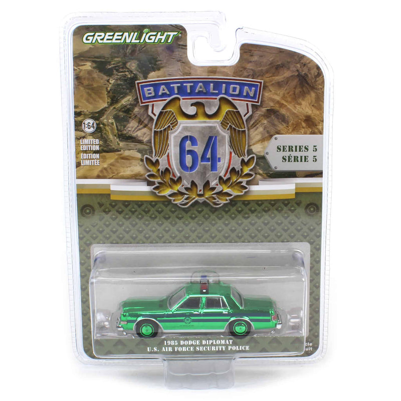 Green Chrome Machine ~ 1/64 1985 Dodge Diplomat, U.S. Air Force Security Police, Battalion 64 Series 5