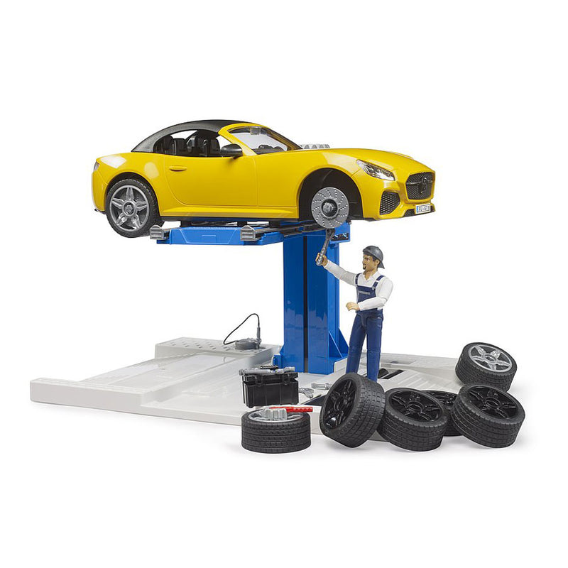 (B&D) 1/16 Bruder bworld Car Service Center with Bruder Roadster - Damaged Box