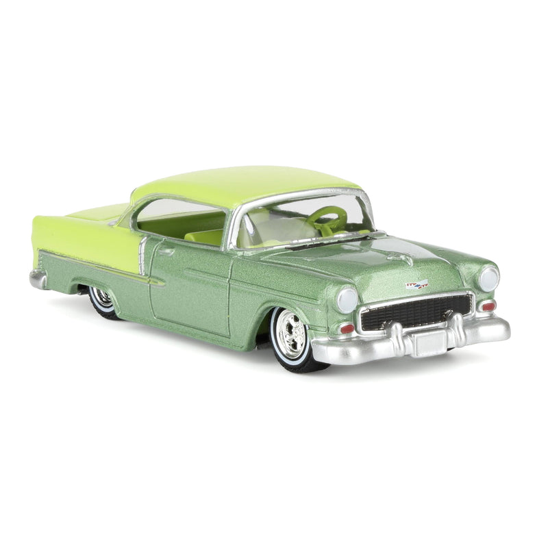(B&D) 1/64 1956 Chevrolet Bel Air Lowrider, Crocus Yellow & Laurel Green Two-Tone, California Lowriders Series 7 - Damaged Box
