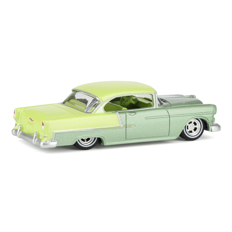 (B&D) 1/64 1956 Chevrolet Bel Air Lowrider, Crocus Yellow & Laurel Green Two-Tone, California Lowriders Series 7 - Damaged Box