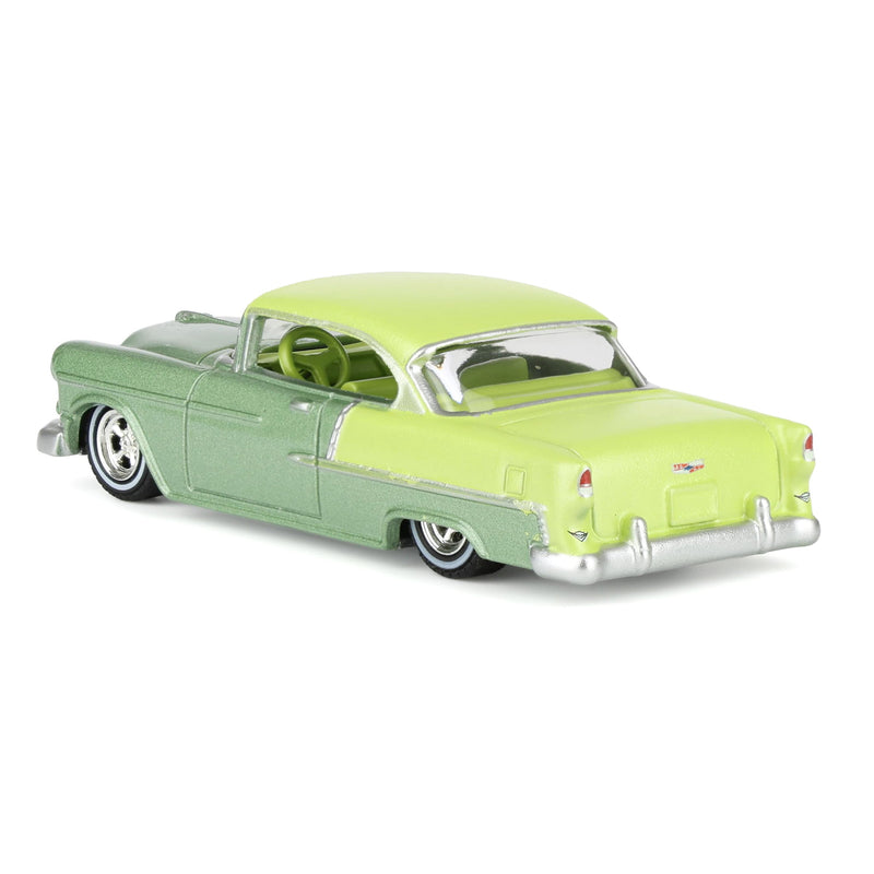 (B&D) 1/64 1956 Chevrolet Bel Air Lowrider, Crocus Yellow & Laurel Green Two-Tone, California Lowriders Series 7 - Damaged Box