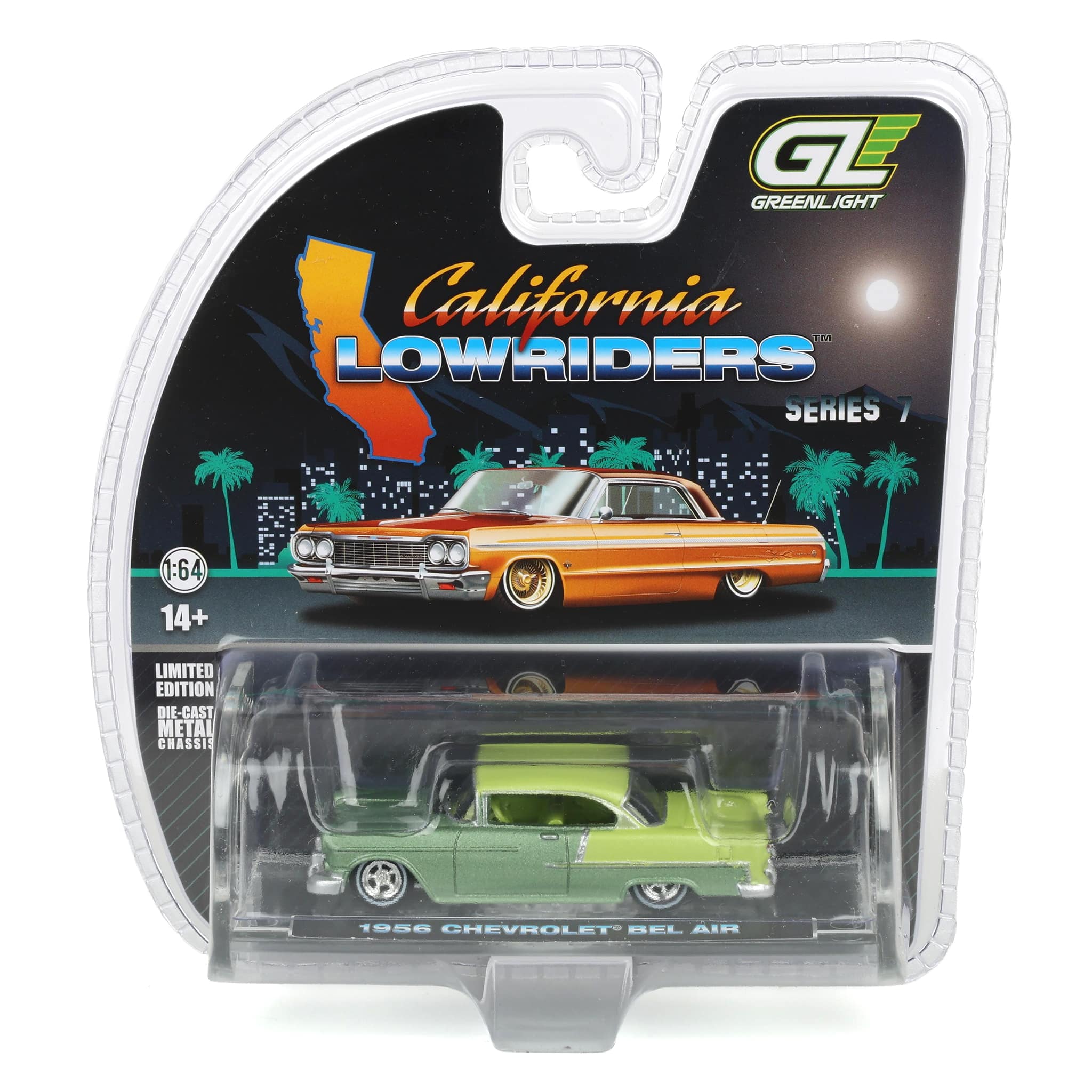 1/64 1956 Chevrolet Bel Air Lowrider, Crocus Yellow & Laurel Green