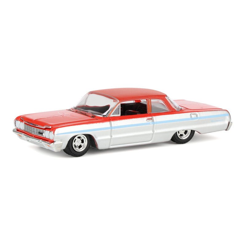 1/64 1964 Chevrolet Biscayne Lowrider, Silver Metallic & Red Two-Tone, California Lowriders Series 7