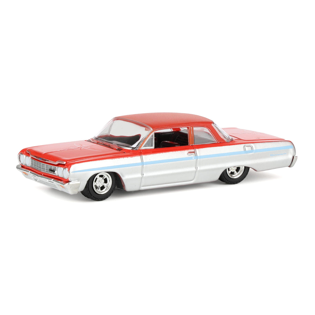 1/64 1964 Chevrolet Biscayne Lowrider, Silver Metallic & Red Two