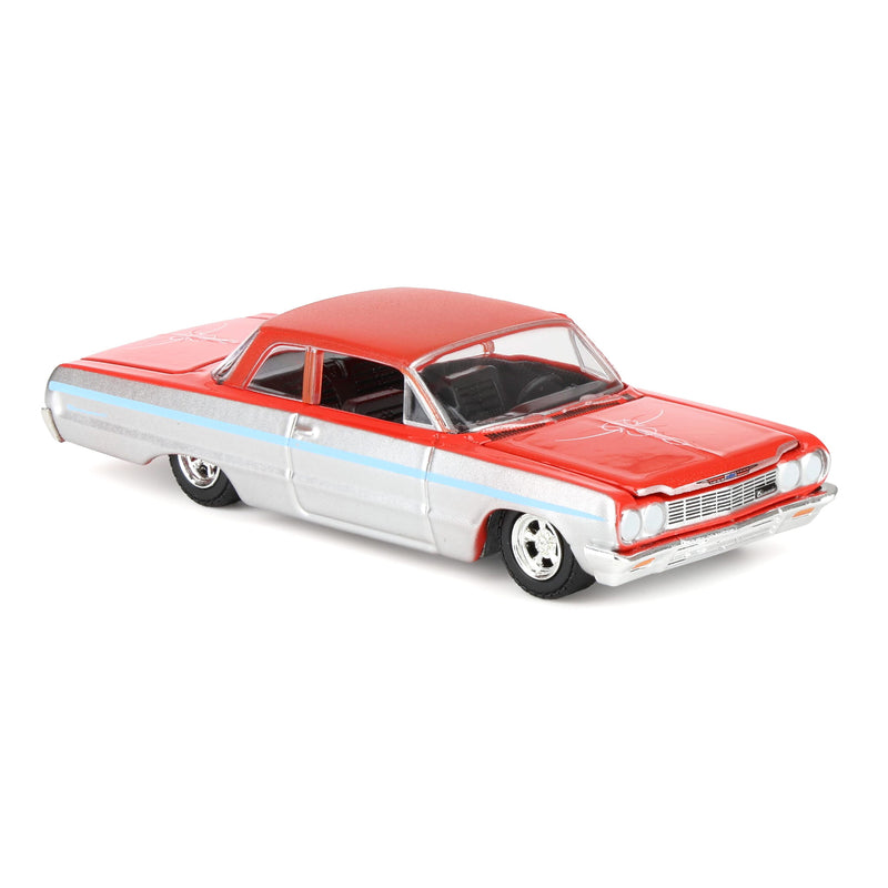 1/64 1964 Chevrolet Biscayne Lowrider, Silver Metallic & Red Two-Tone, California Lowriders Series 7
