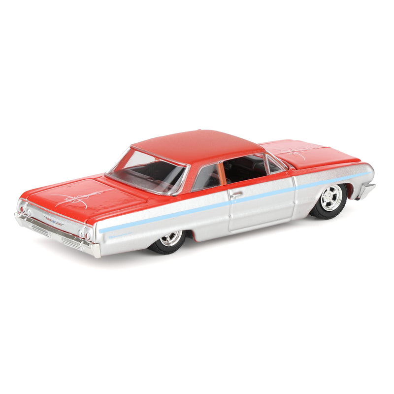 1/64 1964 Chevrolet Biscayne Lowrider, Silver Metallic & Red Two-Tone, California Lowriders Series 7