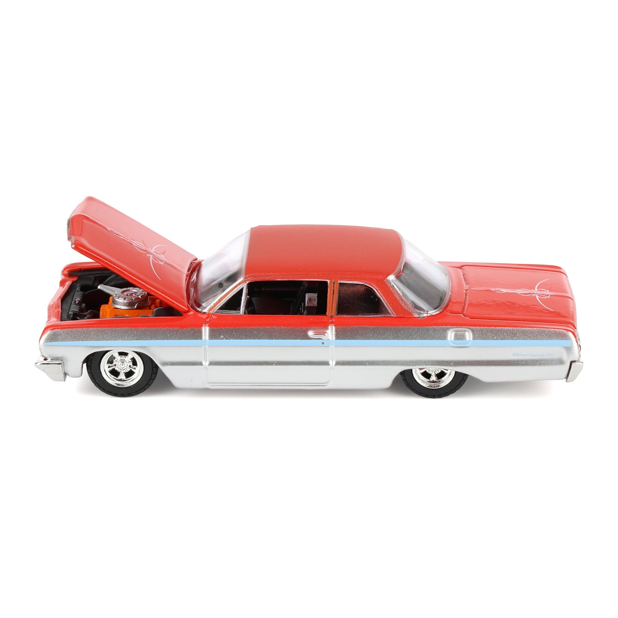 1/64 1964 Chevrolet Biscayne Lowrider, Silver Metallic & Red Two