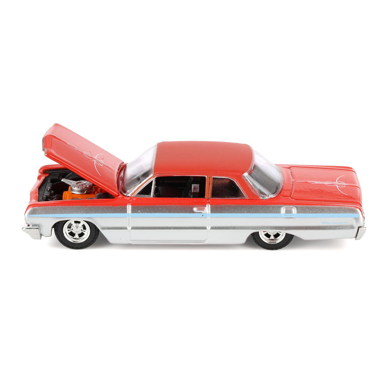 1/64 1964 Chevrolet Biscayne Lowrider, Silver Metallic & Red Two-Tone, California Lowriders Series 7