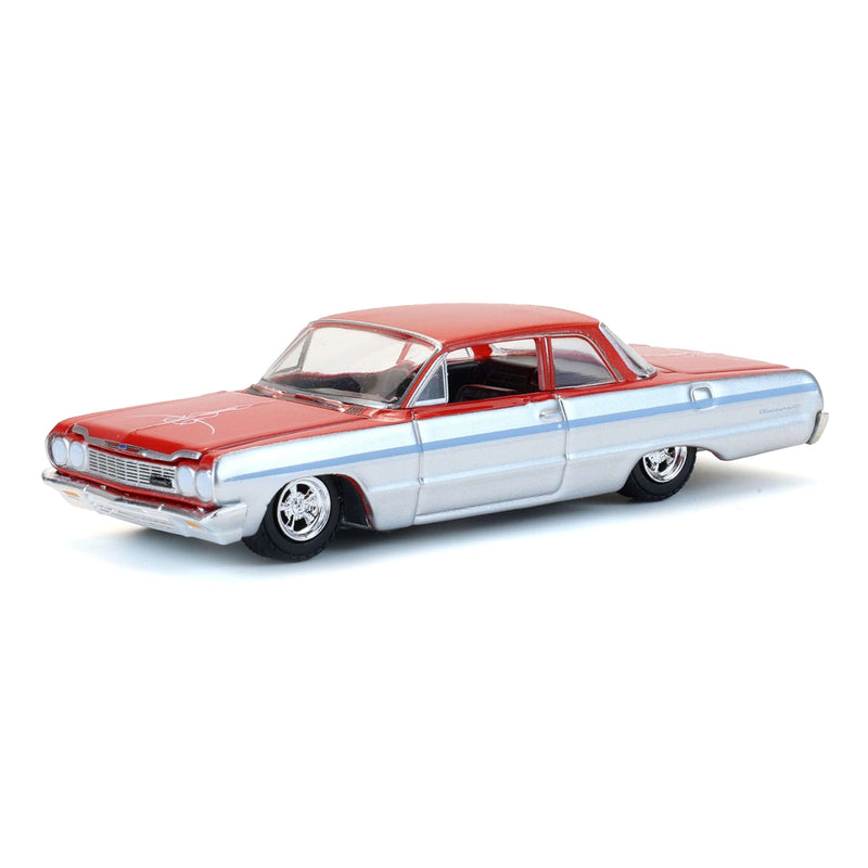 1/64 1964 Chevrolet Biscayne Lowrider, Silver Metallic & Red Two-Tone, California Lowriders Series 7