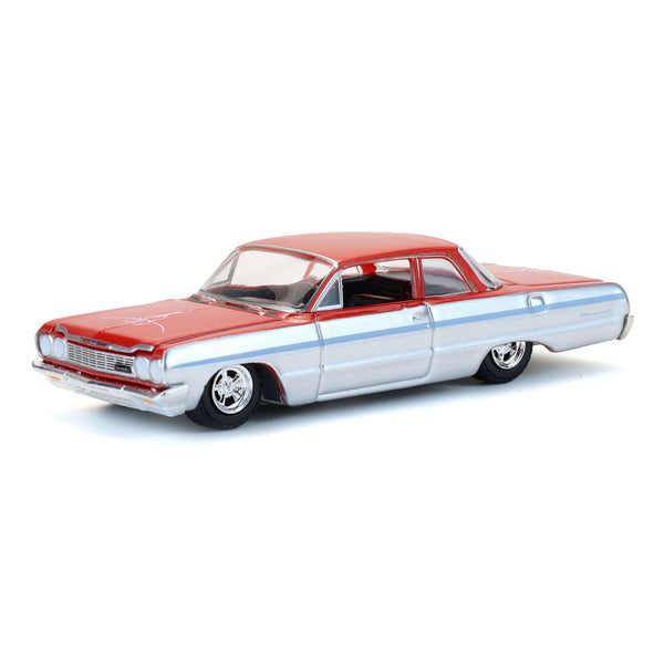 1/64 1964 Chevrolet Biscayne Lowrider, Silver Metallic & Red Two