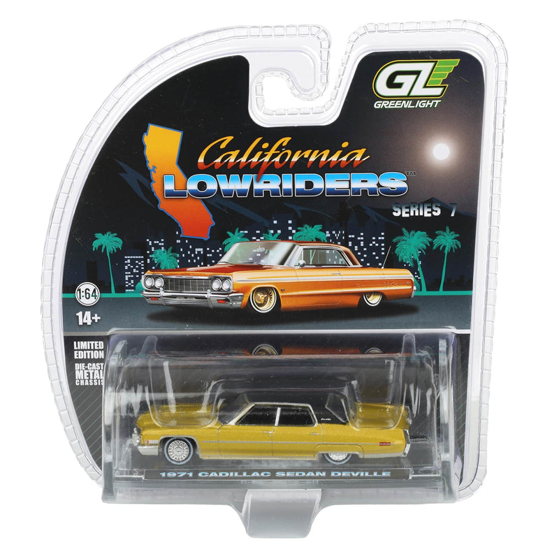 1/64 1971 Cadillac Sedan Deville Lowrider, Gold Metallic, California Lowriders Series 7