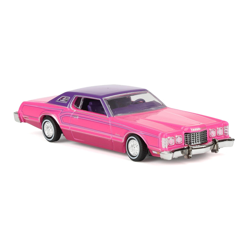 1/64 1975 Ford Thunderbird Lowrider, Pink with Pinstripes, California Lowriders Series 7
