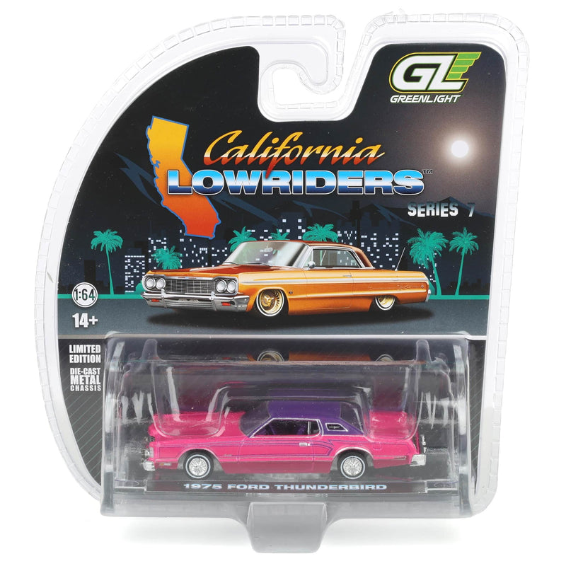 1/64 1975 Ford Thunderbird Lowrider, Pink with Pinstripes, California Lowriders Series 7