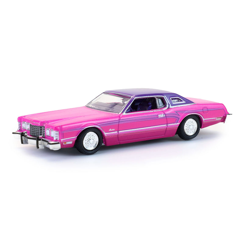 1/64 1975 Ford Thunderbird Lowrider, Pink with Pinstripes, California Lowriders Series 7