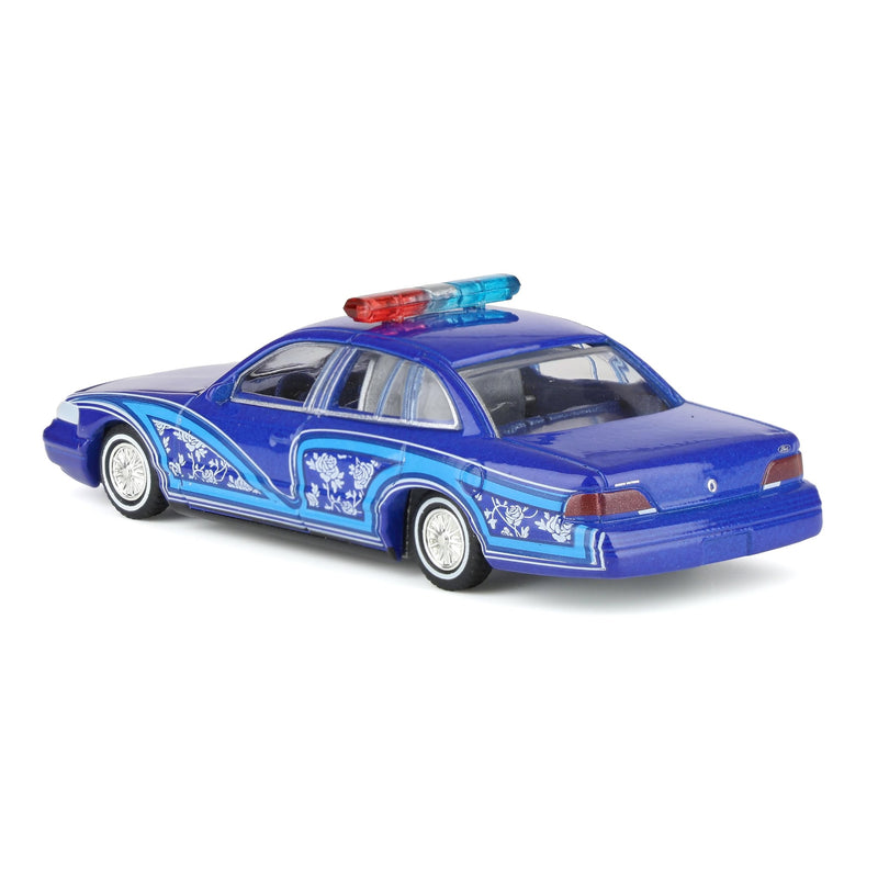 1/64 1992 Ford Crown Victoria Lowrider, Blue with Lightbar, California Lowriders Series 7