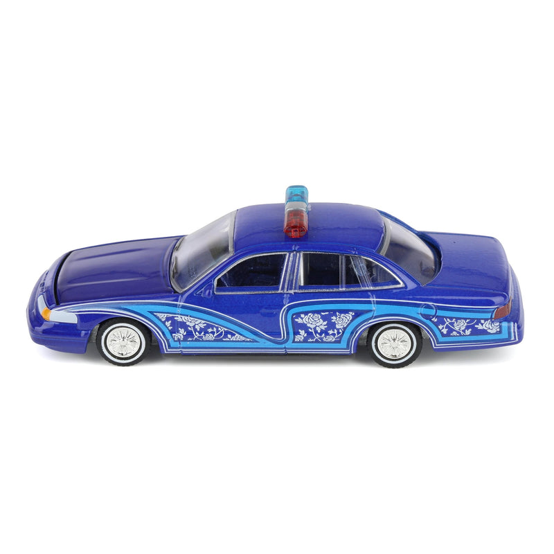 1/64 1992 Ford Crown Victoria Lowrider, Blue with Lightbar, California Lowriders Series 7