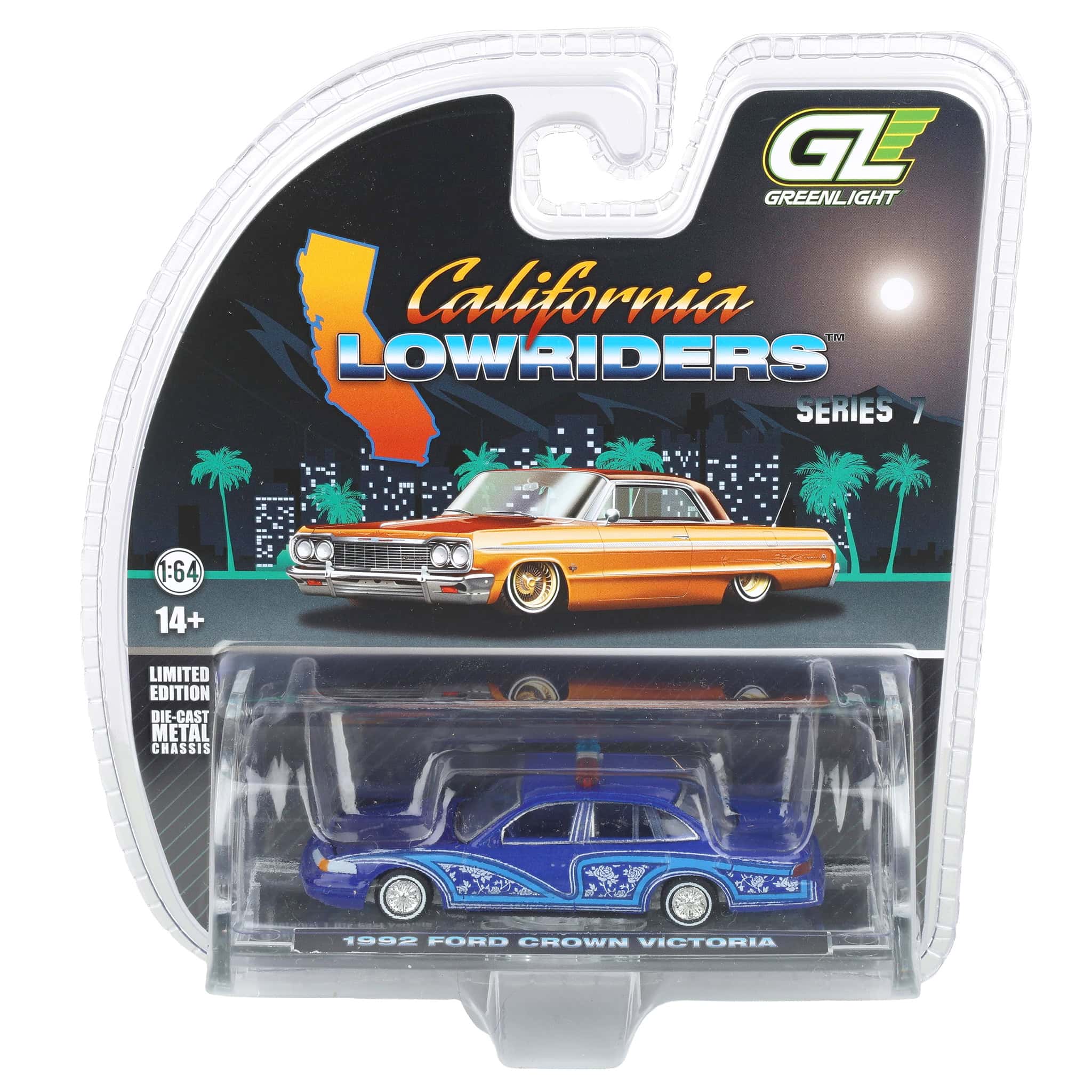 1/64 1992 Ford Crown Victoria Lowrider, Blue with Lightbar