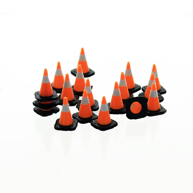 1/64 Orange Traffic Cones with Black Bases & White Stripes - 18 Pack