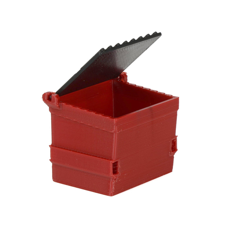 1/64 Red Dumpster with Removable Black Lid, 3D Printed Plastic