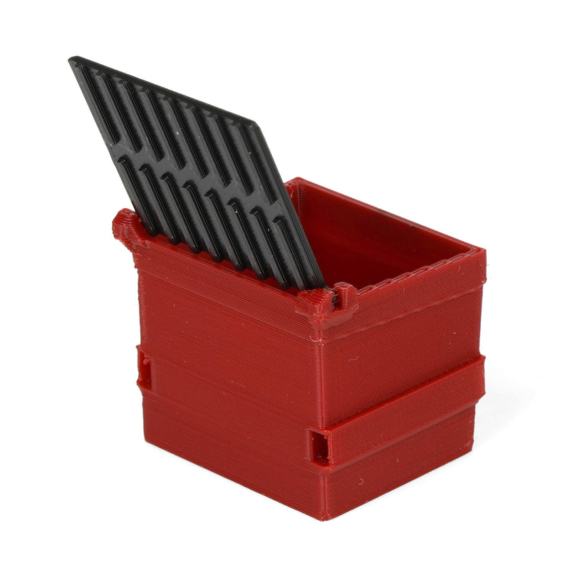 1/64 Red Dumpster with Removable Black Lid, 3D Printed Plastic