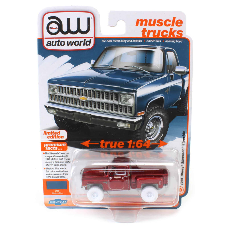 White Lightning Chase ~ 1/64 1981 Chevrolet Silverado 10 Stepside, Light Blue, Auto World