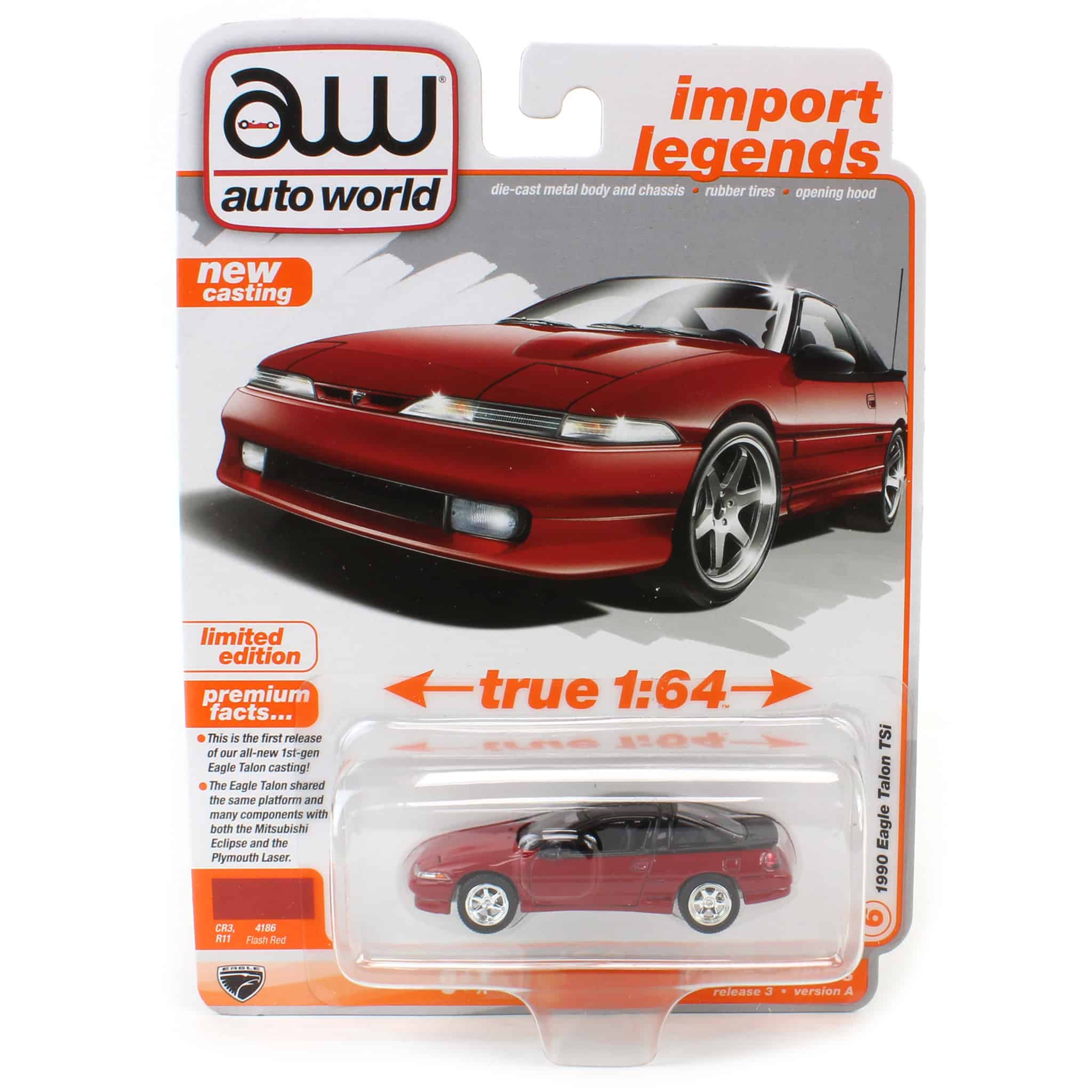 1/64 1990 Eagle Talon TSi, Flash Red, Auto World — Outback Toys