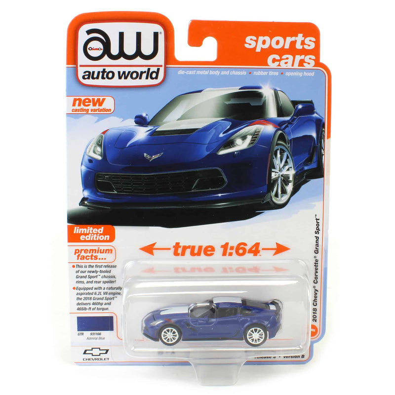 1/64 2018 Chevy Corvette Grand Sport, Admiral Blue, Auto World