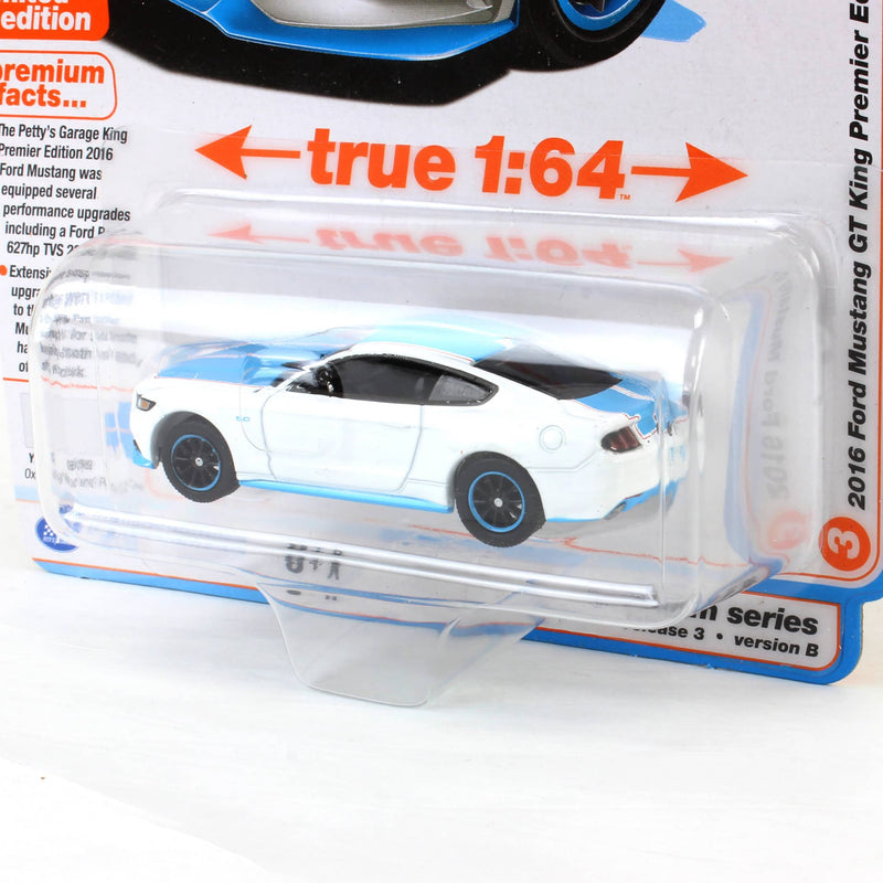 1/64 Petty’s Garage 2017 Ford Mustang GT Tribute Edition with Petty Garage Logos, White, Auto World