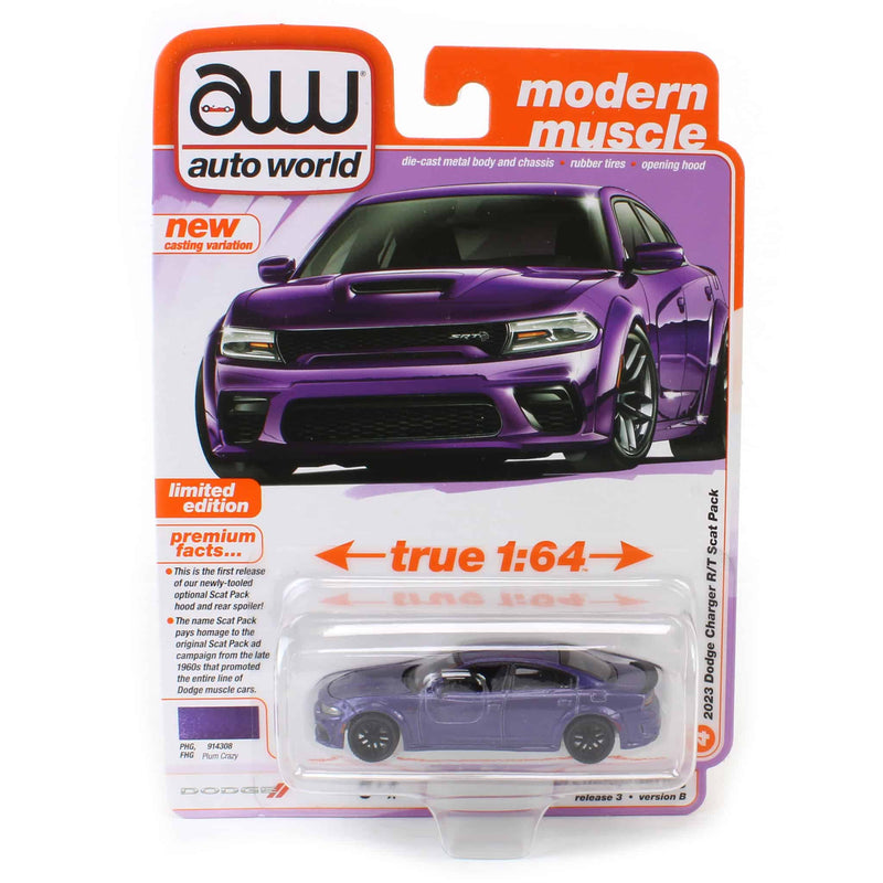 1/64 2023 Dodge Charger Swinger R/T Scat Pack, Plum Crazy, Auto World