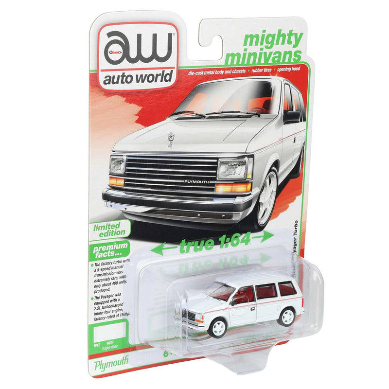 1/64 1989 Plymouth Voyager Turbo, Bright White, Auto World Mighty Minivans Series
