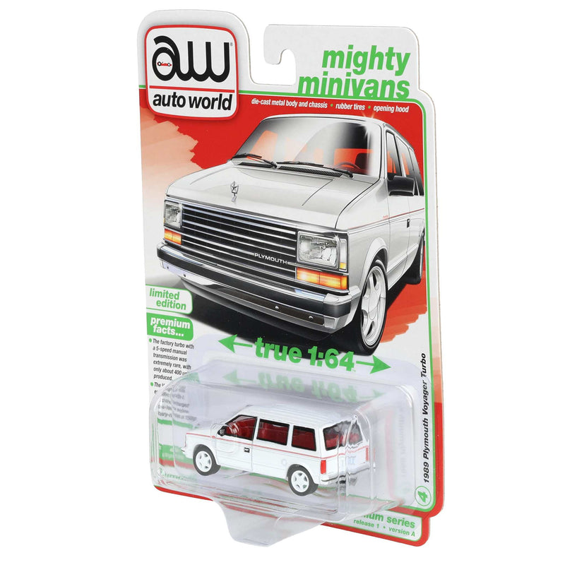 1/64 1989 Plymouth Voyager Turbo, Bright White, Auto World Mighty Minivans Series