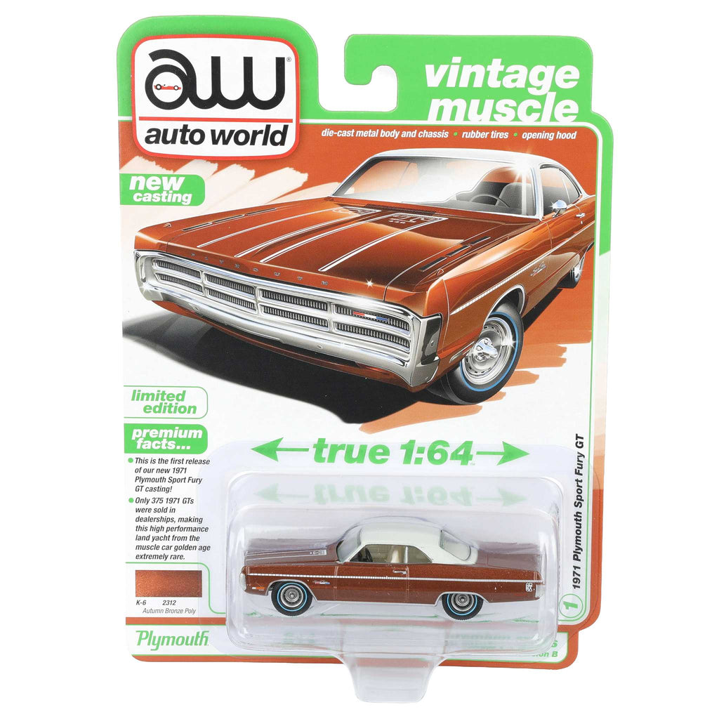 1/64 1971 Plymouth Sport Fury GT, Autumn Bronze Poly, Auto World