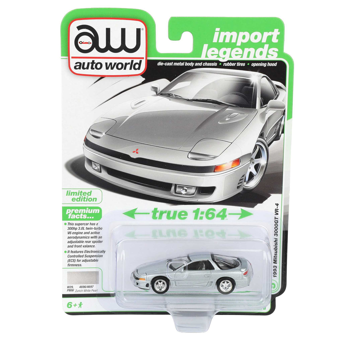 新品  COLLECTION Ｒci60 MITSUBISHI 1/64 1993 Mitsubishi 3000GT VR-4, Zurich White Pearl, Auto World