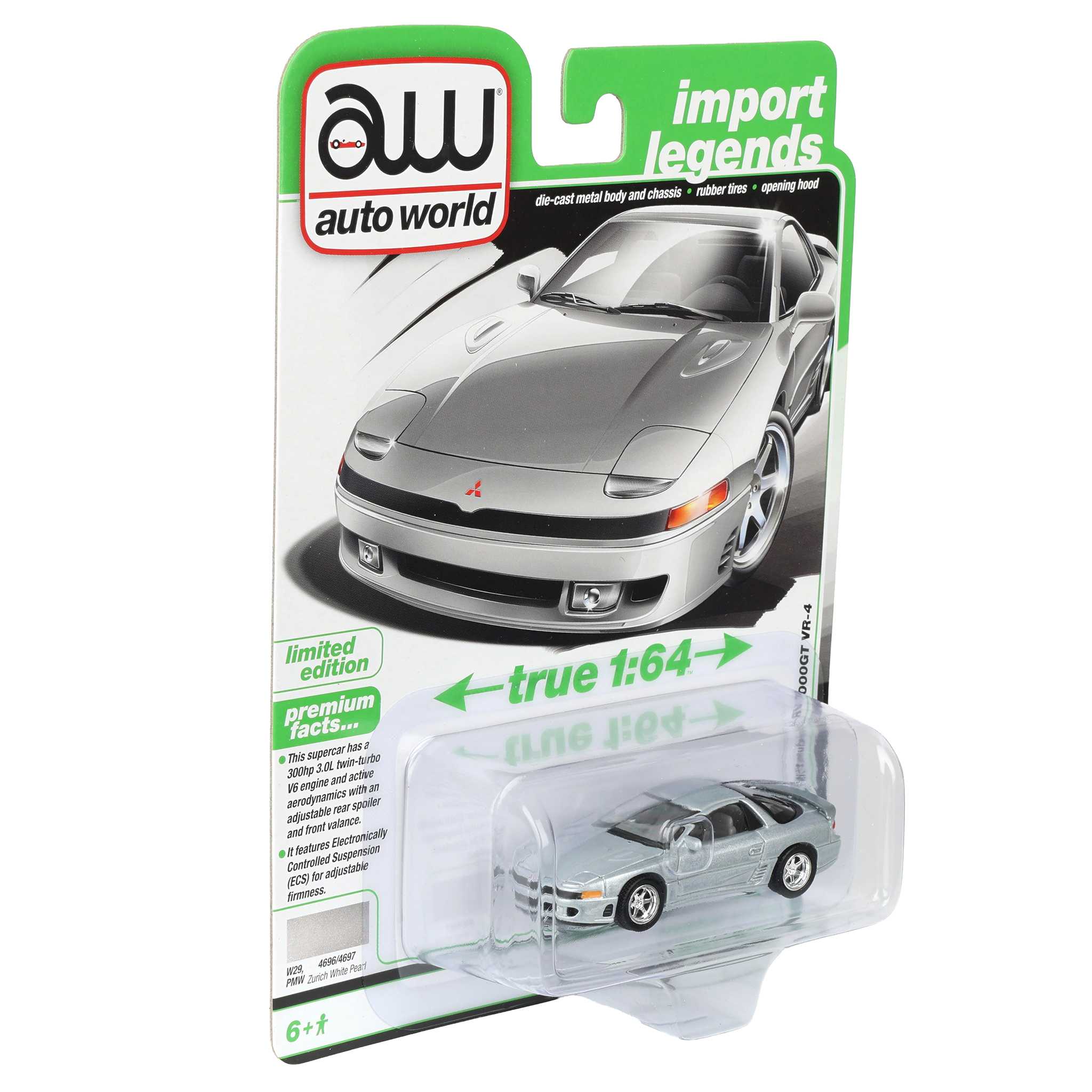 1/64 1993 Mitsubishi 3000GT VR-4, Zurich White Pearl, Auto World