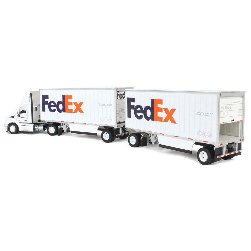 1/50 FedEx Peterbilt 579 Single Axle Day Cab w/ 2 Wabash 28’ Pup Trailers