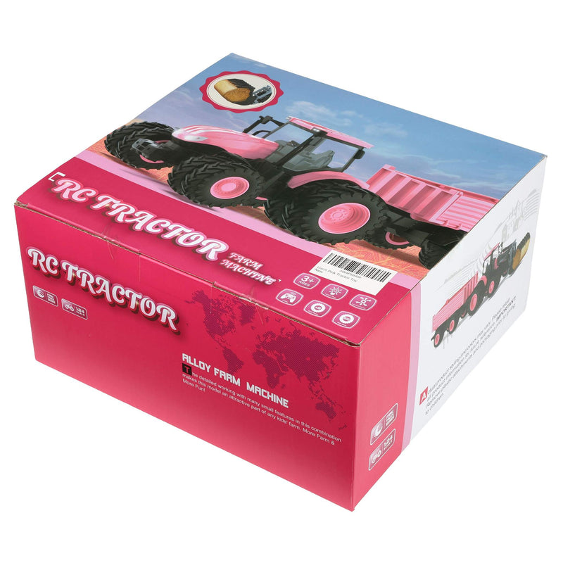 1/24 Remote Control Pink Tractor Toy Set with Trailer, Loader, Duals, Lights, & Accessories by Uarzt, Great for Play!