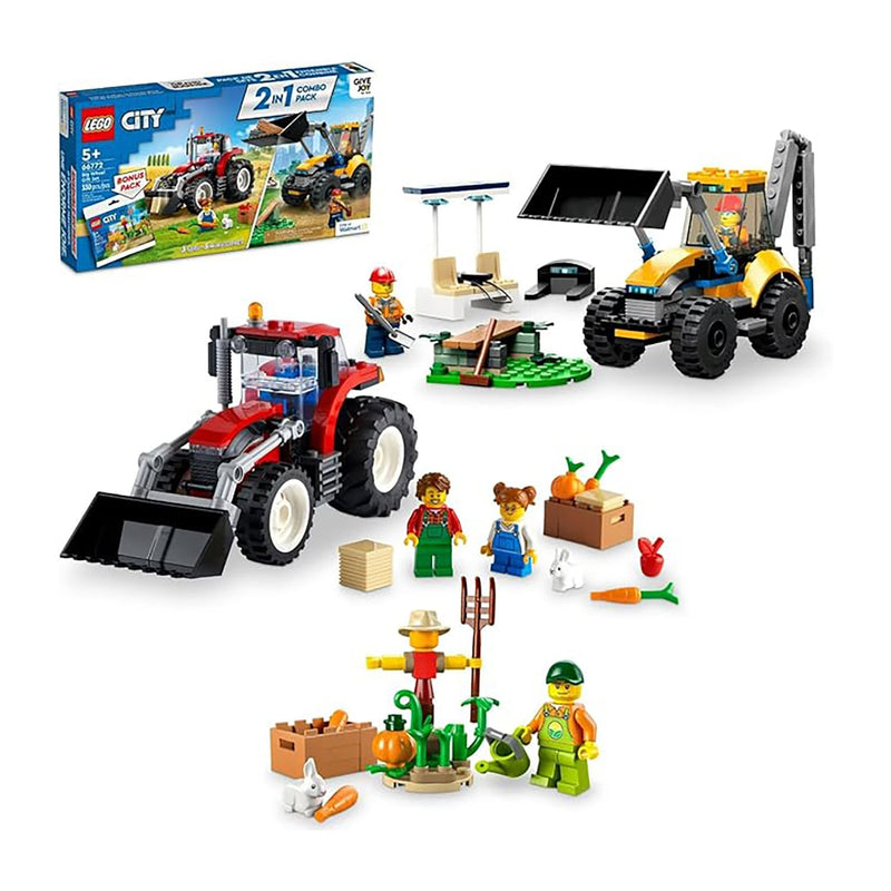 LEGO® City Red Farm Tractor with Loader, Construction Loader & Bonus Scarecrow
