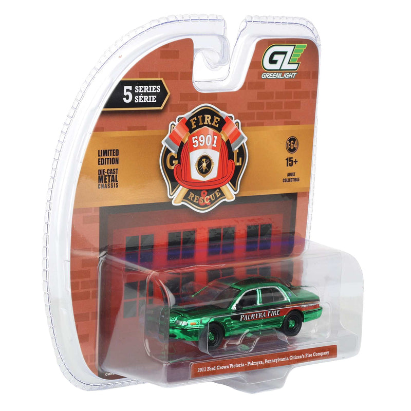 Green Chrome Chase Unit ~ 1/64 2011 Ford Crown Victoria, Palmyra, Pennsylvania Fire Department, Fire & Rescue Series 5